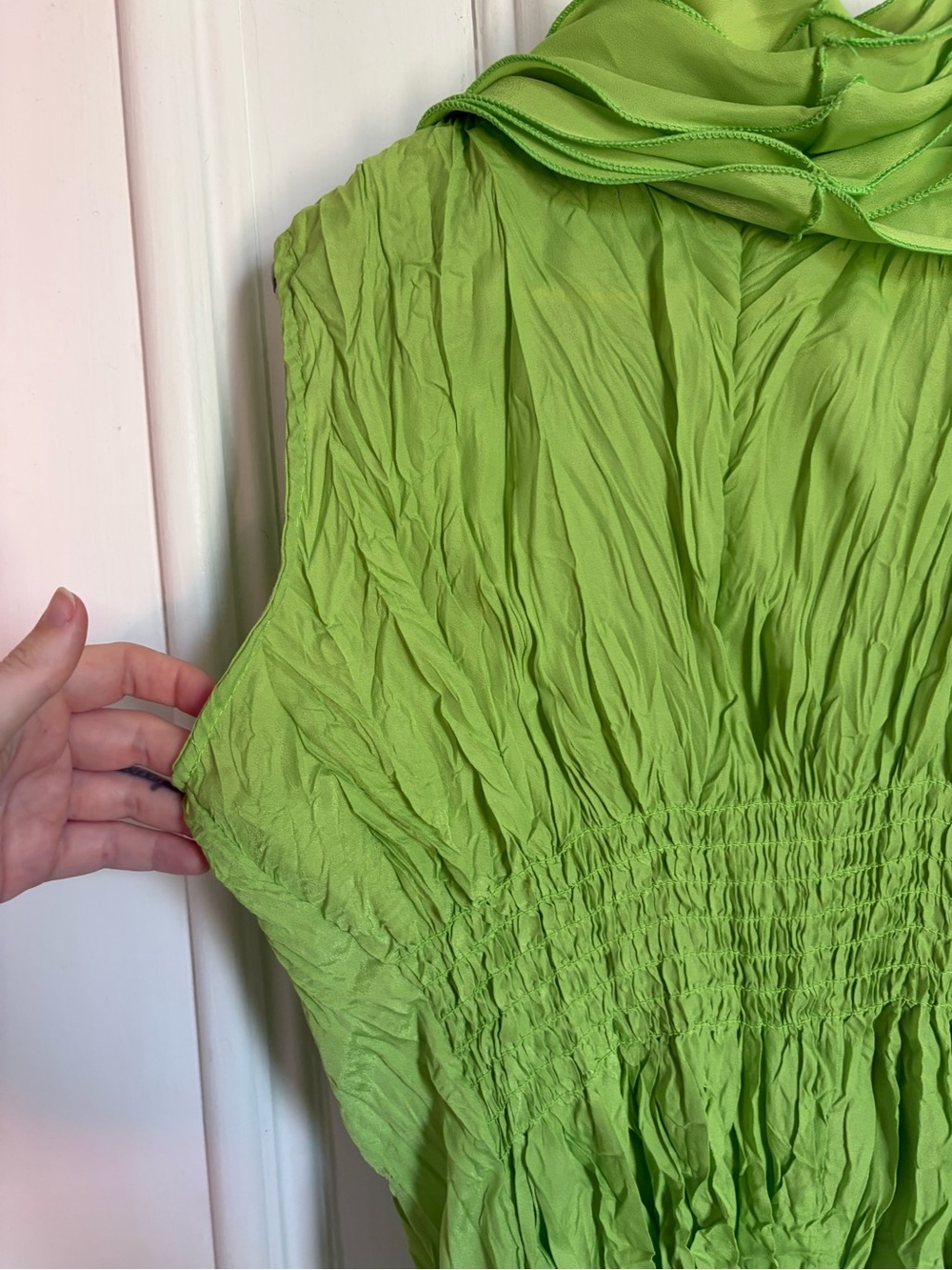 Y2K Sleeveless Ruffle Cascade Top in Green - Picture 8 of 9